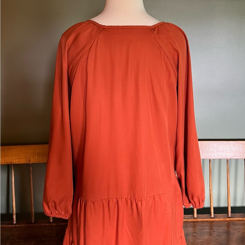 Elegant Rust V-Neck Dress - Picture 2 of 9